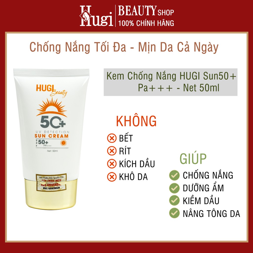 Kem Chống Nắng Lý Hóa Kiềm Dầu Dưỡng Ẩm Và Nâng Tông Da SPF 50 PA +++ HuGi Beauty 50ml