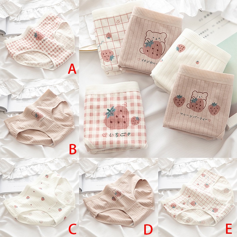 Quần lót cotton thoáng khí in hình dâu tây phong cách Hàn Quốc cho nữ