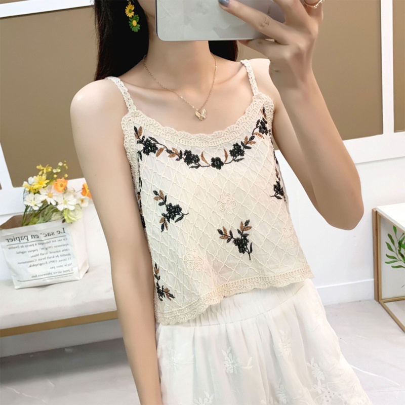 Áo Hai Dây Hở Lưng Thêu Họa Tiết Phong Cách Cổ Điển Quyến Rũ Dành Cho Nữ