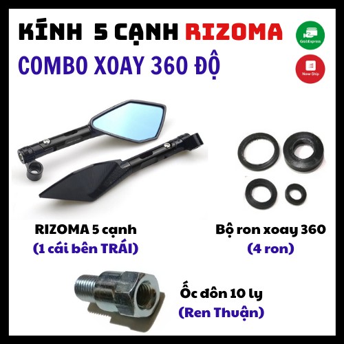 Gương chiếu hậu Rizoma 5 cạnh có chế xoay 360 độ - kính chiếu hậu 5 cạnh Rizoma xoay gập 360