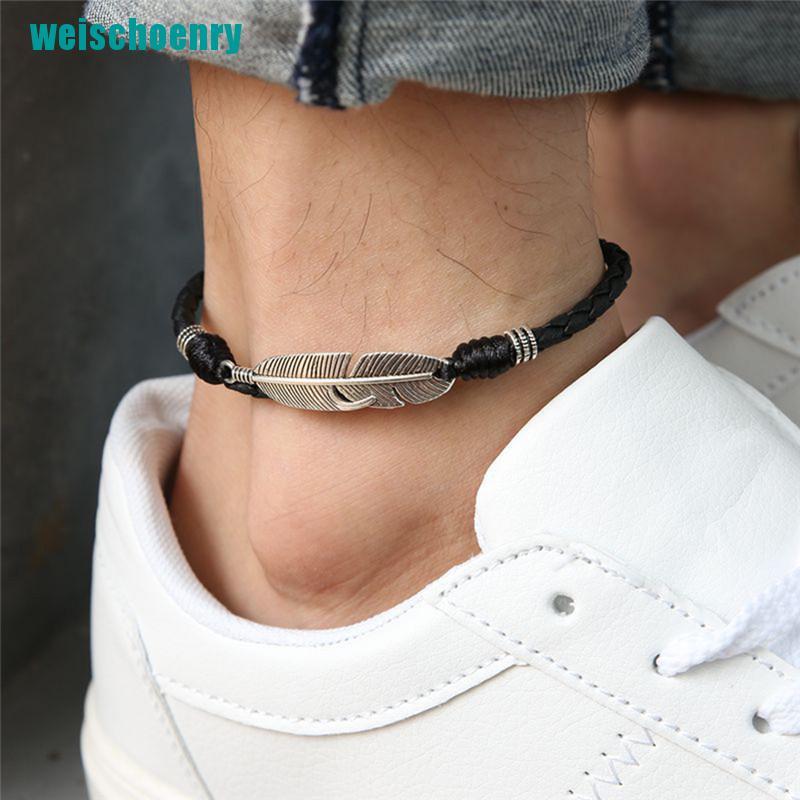 Lắc Chân Da Gắn Lông Vũ Phong Cách Boho Cho Nam | BigBuy360 - bigbuy360.vn
