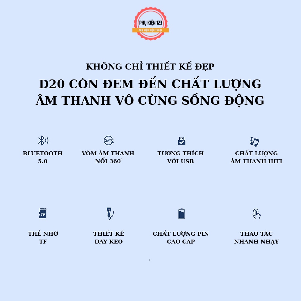 Loa Bluetooth không dây cầm tay Wekome D20 USB V5.0 kiểu dáng thời trang