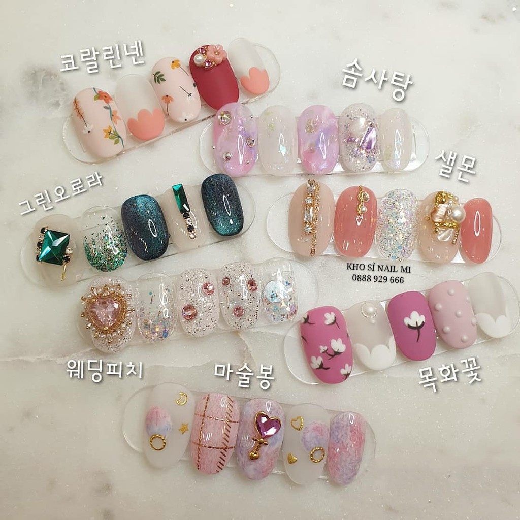 Set 10 thanh trưng bày mẫu nail Hàn Quốc đẹp - 1 thanh dán được 5 móng