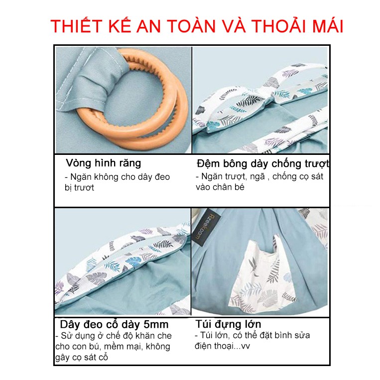 Khăn choàng che bé bú, địu vải em bé,  đa năng cho mẹ sử dụng tiện lợi. Tặng kèm túi rút đựng mang theo