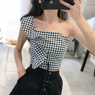 Áo croptop kẻ caro