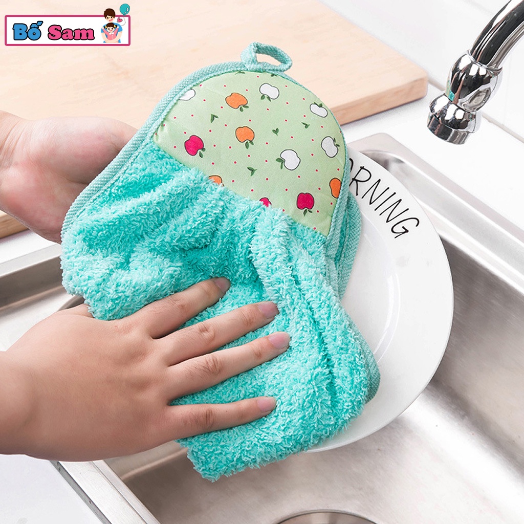 Khăn lau đa năng cotton treo tường siêu thấm nước, tiện dụng có móc treo Shop Bố Sam