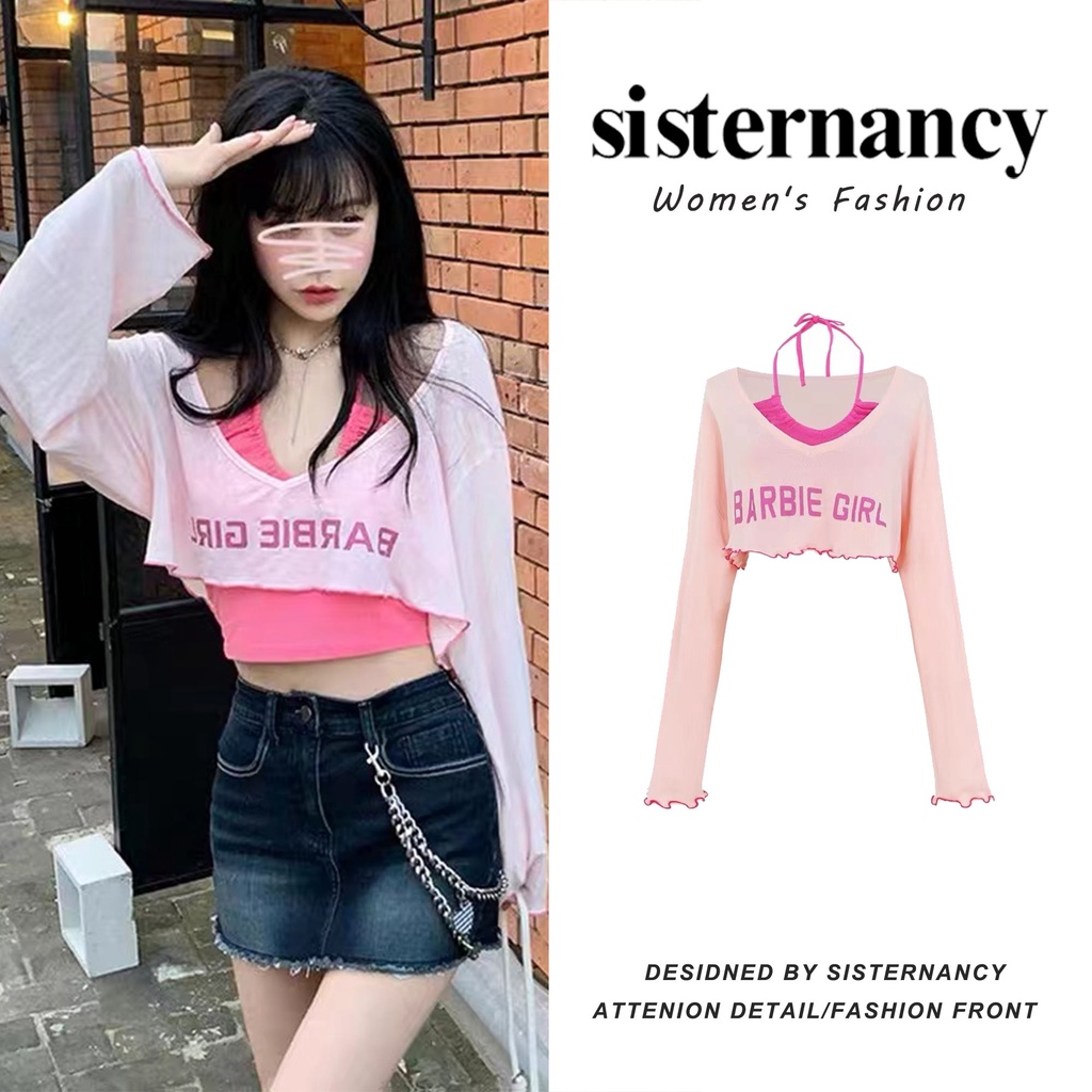 Set đồ COZOKC gồm áo cổ yếm và áo thun tay dài chống nắng thời trang