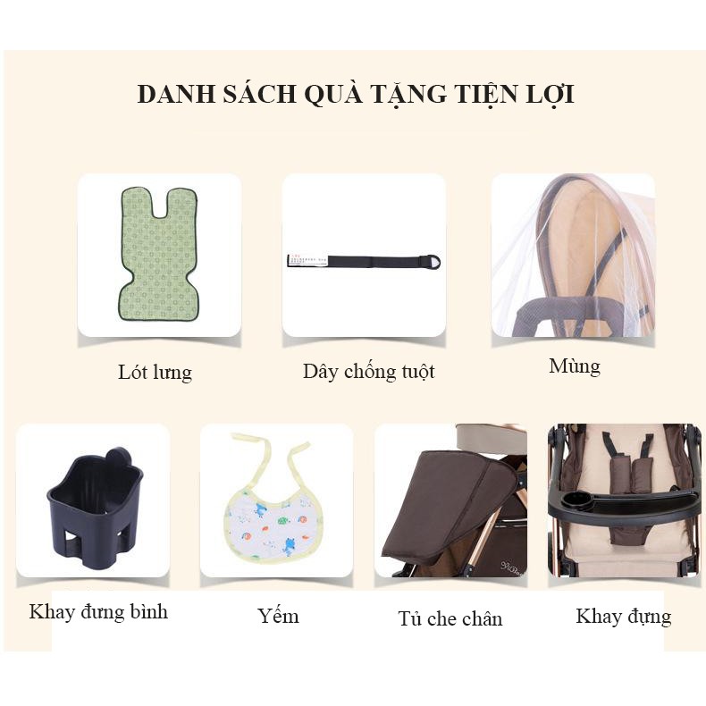 【Xác thực】 Xe đẩy 2 chiều ngả lưng nhiều tư thế cho bé KABI KIDS, gấp gọn siêu chắc, siêu rộng 88x39cm, BABY I