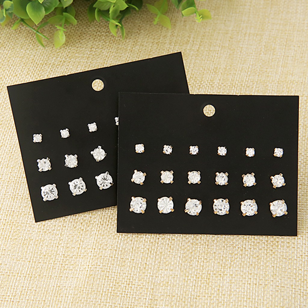 Set 9 đôi bông tai dạng tròn cổ điển đường kính 4/6/8mm