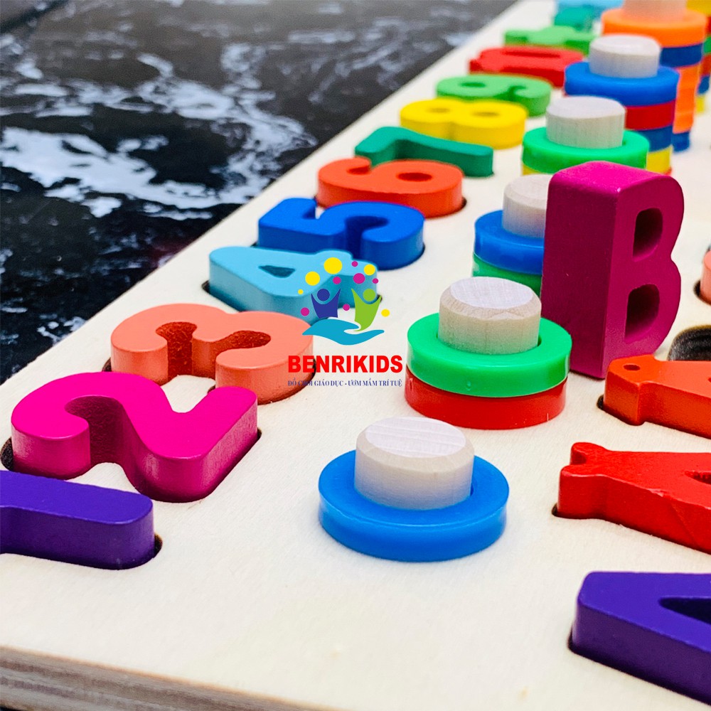 Giáo Cụ Montessori Cột Tính Học Đếm Kết Hợp Chữ Cái Tiếng Việt Kèm 5 Thanh Dấu