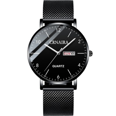 Đồng Hồ Nam CRNAIRA watch CR8899 Chạy 2 Lịch Máy Mỏng dạ quang sáng ban đêm dây thép mành