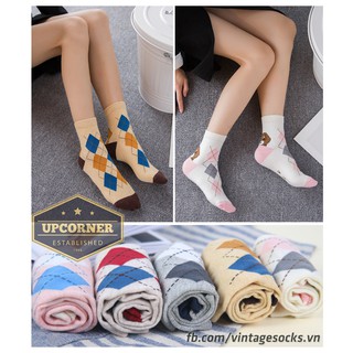 Set 5 đôi-Tất vớ vintage nữ-Họa tiết quả trám