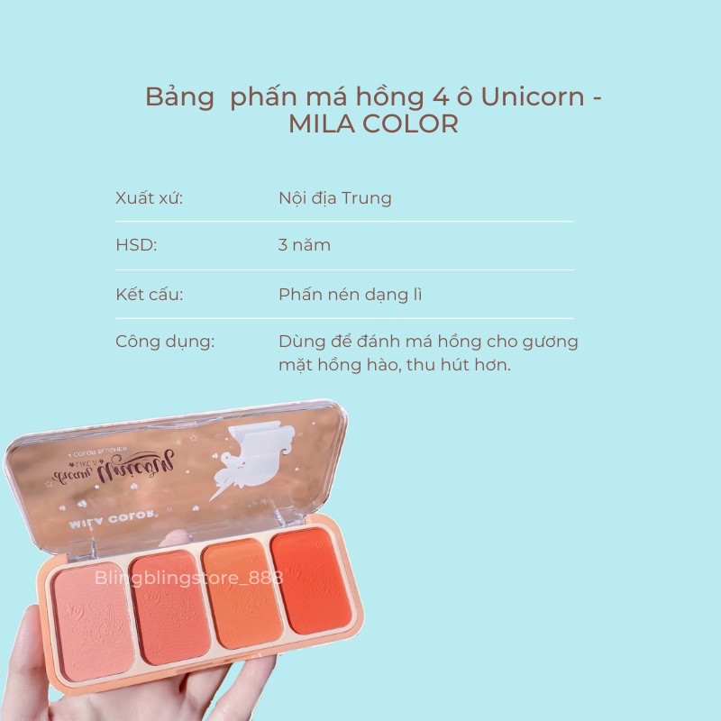 Bảng Phấn Má Phấn Mắt 4 Ô Trang Điểm Makeup Cá Nhân Unicorn - Mila Color | BigBuy360 - bigbuy360.vn