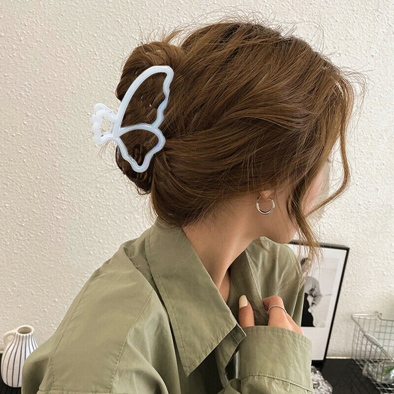 Kẹp tóc Haimeikang kiểu càng cua hình nơ / hoa / bướm màu trắng đơn giản thịnh hành cho nữ