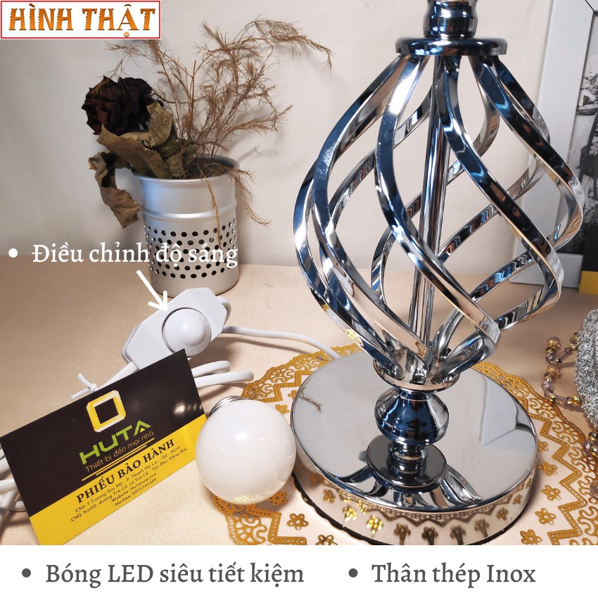 Đèn Ngủ Để Bàn HUTA Điều Chỉnh Độ Sáng Cao Cấp, Size Lớn, Chao Vải, Bóng Led, Ánh Sáng Vàng, Trang Trí Decor, Mã T1