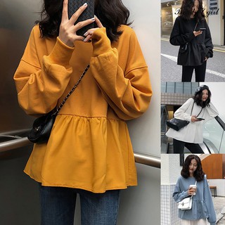 Áo tay dài dáng rộng màu trơn đơn giản thời trang dành cho nữ