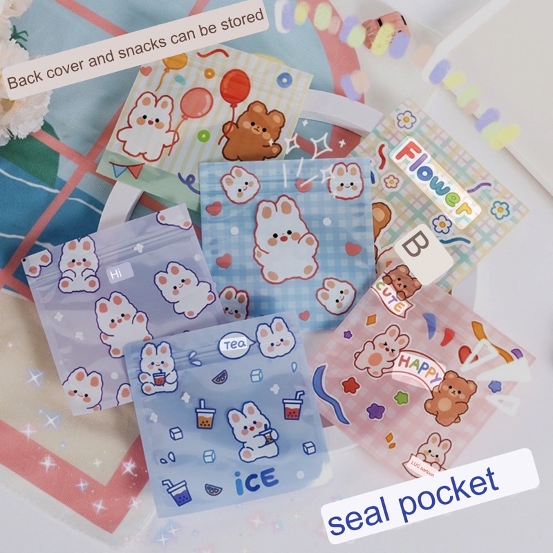 Túi ziplock đựng quà, đồ mini cô gái trái tim gấu bánh quy kẹo nhỏ mặt nạ lưu trữ bao bì họa tiết bắt mắt