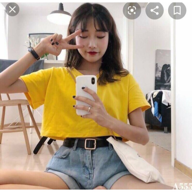 Áo croptop thun phôm rộng tay lỡ cổ V (A15)