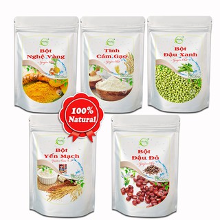 COMBO BÔT TRẮNG DA - Cám gạo 100gr + Yến Mạch 100gr + Đậu Đỏ 100gr + Đậu Xanh 100gr +  Bột Nghệ Vàng 100gr