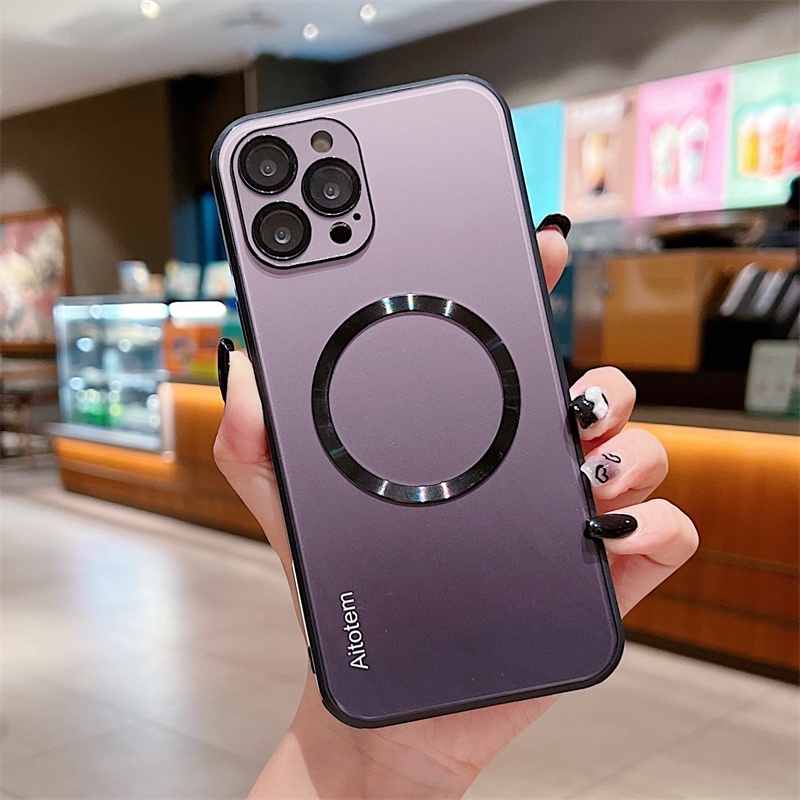 Ốp Điện Thoại Kính Cường Lực Cứng Màu Gradient Từ Tính Cho iPhone 11 12 13 Pro Max