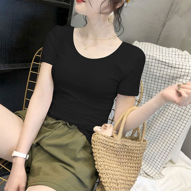 Áo Croptop Dệt Kim Tay Ngắn Màu Sắc Đơn Giản Thời Trang Mùa Hè Cho Nữ