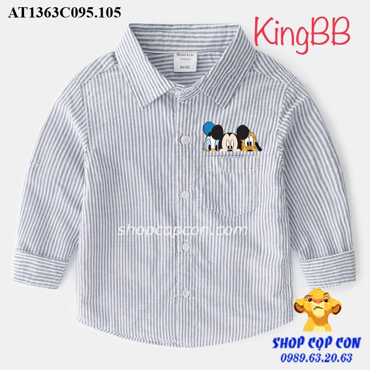 Áo sơ mi tay dài sọc nhỏ in hình cho bé trai từ 12-42kg