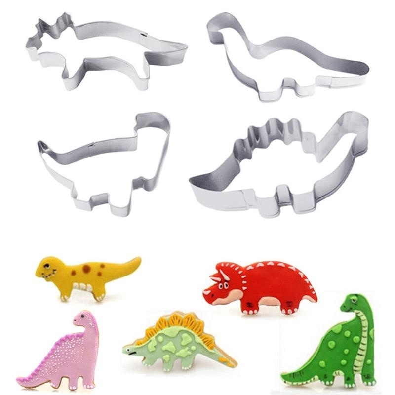 Set 4 khuôn làm bánh họa tiết khủng long chất liệu inox DIY