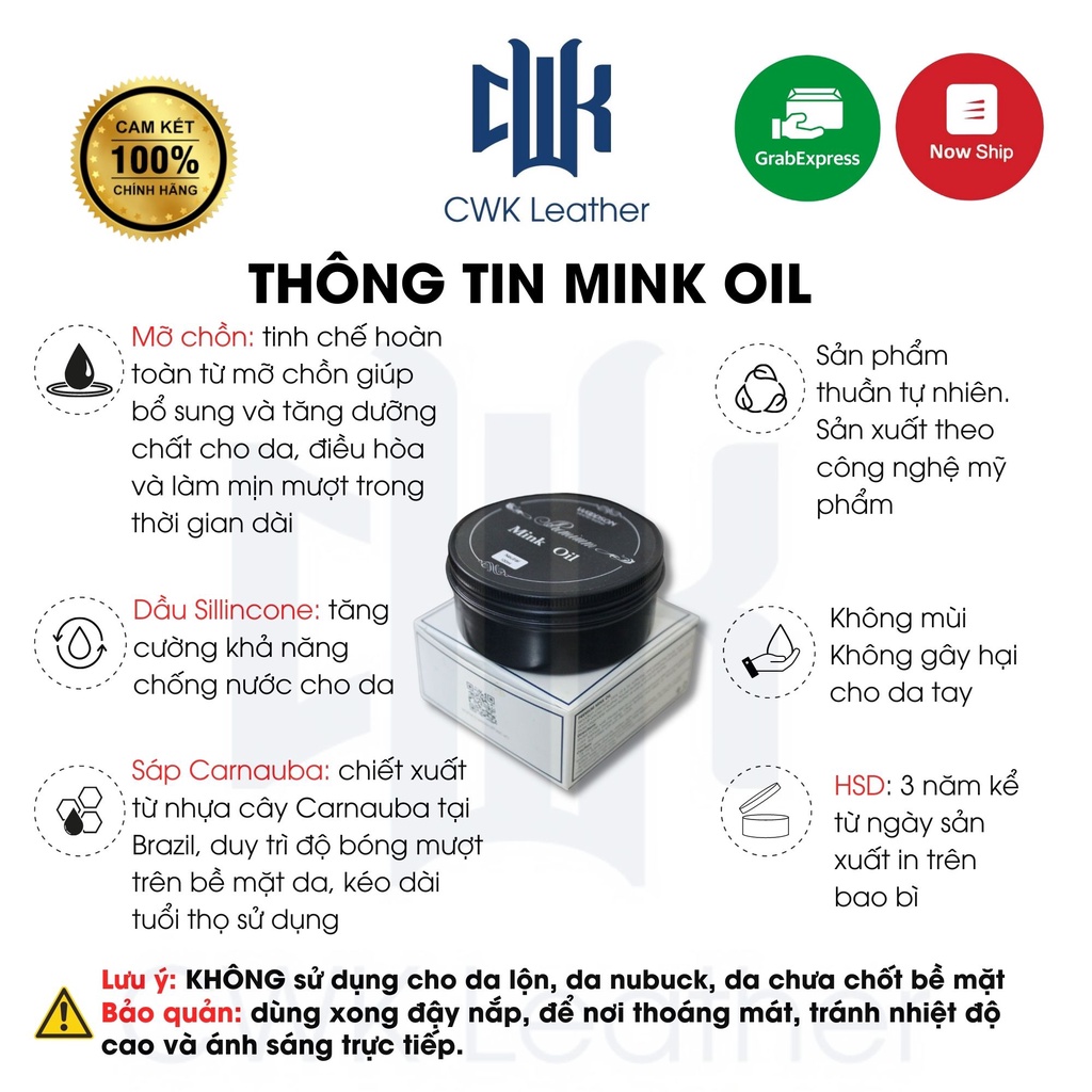 Mỡ chồn mink oil sáp dưỡng chuyên chăm sóc bảo dưỡng túi da, đánh bóng áo da và giày da