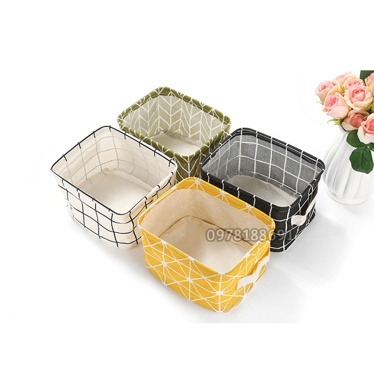 Giỏ Vải Vuông Vintage Đựng Đồ Dùng Cá Nhân, Đựng Mỹ Phẩm