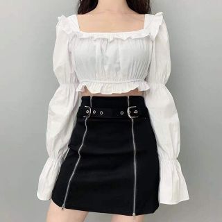 CHÂN VÁY MIX ZIP+ÁO CROP TOP ULZZANG