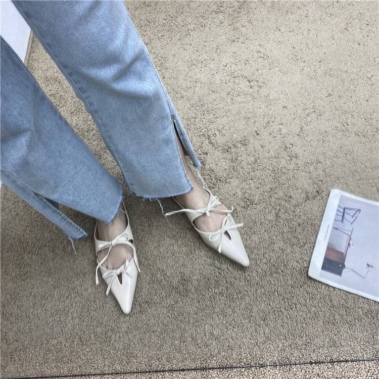 Dép Bít Mũi Nhọn Đính Nơ Thời Trang Cho Nữ