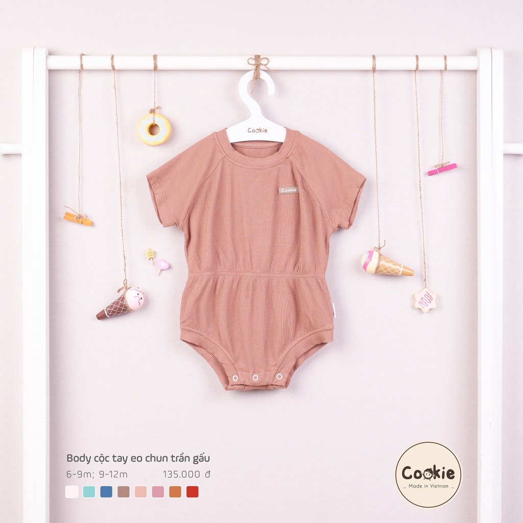 Bodysuit cộc tay eo chun trần gấu Cookie Body bé trai bé gái cộc tay mùa hè