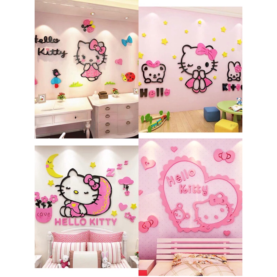 Tranh dán tường mica 3D Hello kitty và khung ảnh trang trí mầm non,khu vui chơi trẻ em
