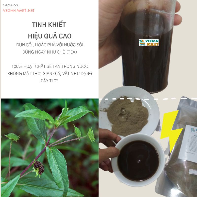 Bột lá cây nhọ nồi  đun sôi uống ngay, cầm-máu tức thì, trị-tóc-bạc suy-thận, dễ dùng không cần sắc lâu. 500gr