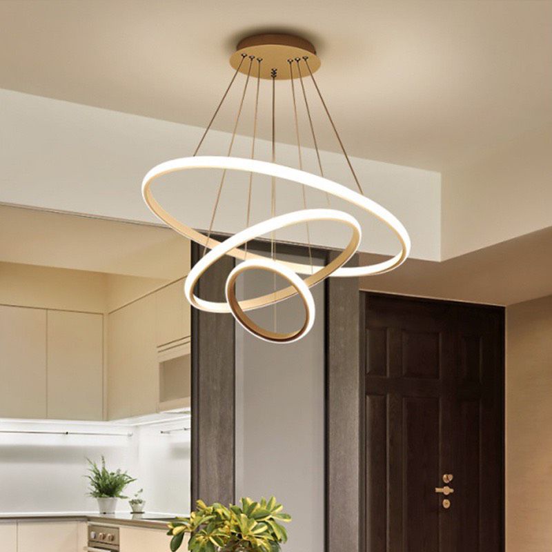 Đèn Led Thả Trần 3 Vòng Viền Vàng- Điều Khiển Từ Xa