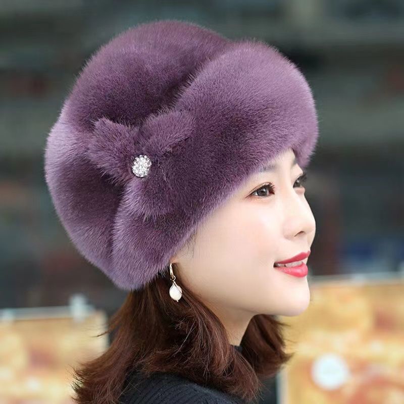 Mũ Da Phối Lông Thú Giả Phong Cách Hàn Quốc Thời Trang Cho Nữ