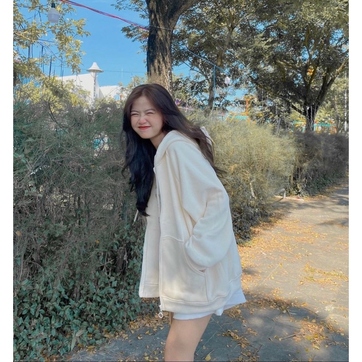 Áo Khoác Hoodie Nỉ Unisex  🌸 Phông thun dài tay bồng khóa kéo có mũ ulzzang màu Xanh | Xám nam nữ HOT 🌸