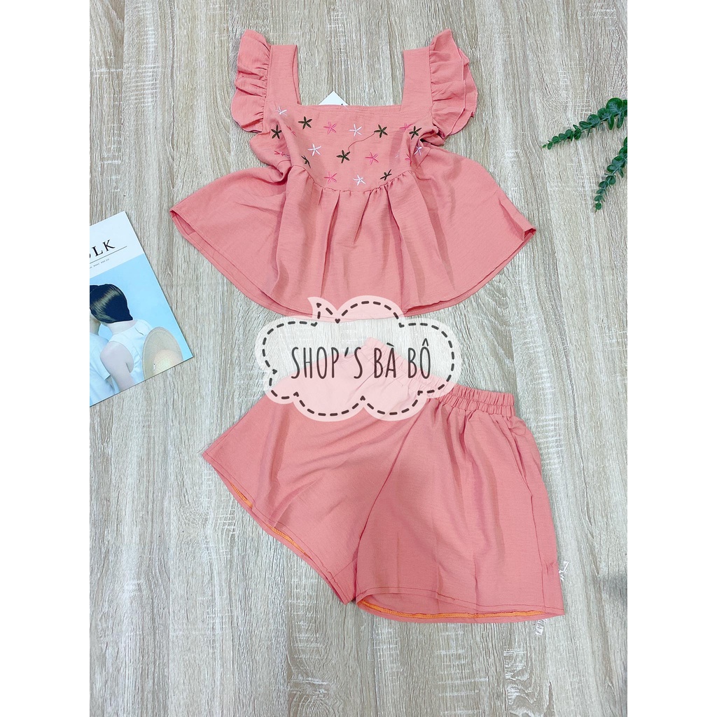 Bộ đùi mặc nhà nữ, áo tay cánh tiên, form babydoll, quần đùi có túi sâu , lưng thun dày dặn, form chuẩn