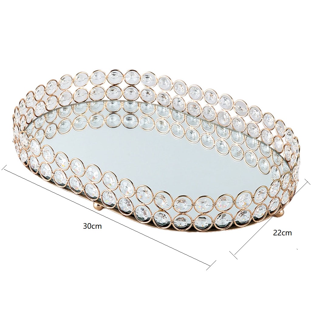 Khay Trang Trí Lọ Nước Hoa Mỹ Phẩm Tráng Gương Pha Lê Vanity