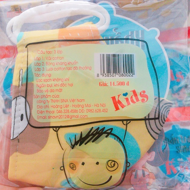 Khẩu trang kháng khuẩn SINA KIDS cho bé