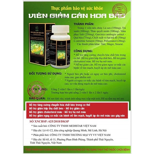 (Tặng cồn rửa tay khô ngừa Covit) Viên uống giảm cân HOA BẢO-Thuốc giảm cân-giảm cân sau 7 ngày sử dụng(45 viên)