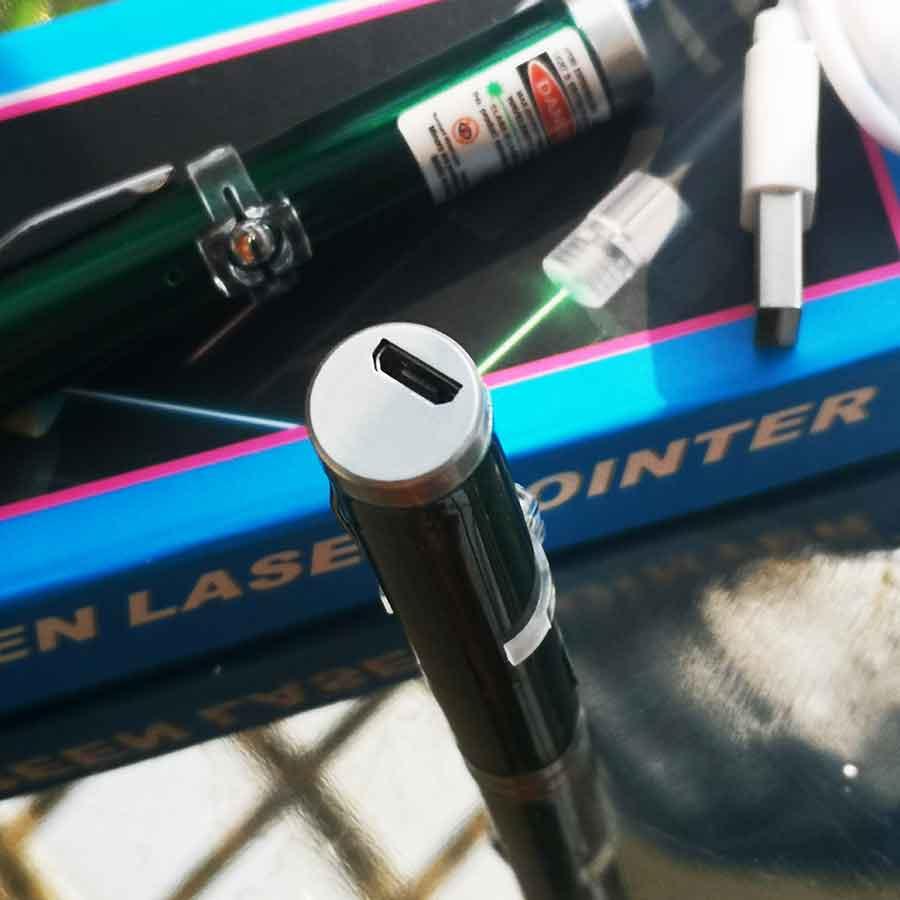 Bút Laze Laser Mini Vỏ Xanh Lá Sạc Cáp USB Mini 9cm Tia Xanh Lá