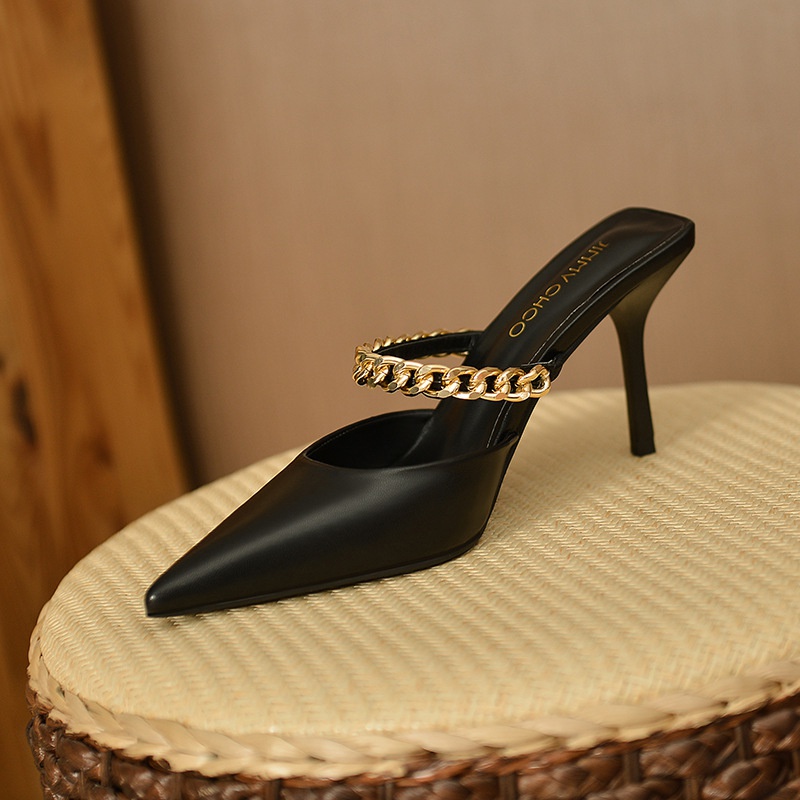Giày Cao Gót Mũi Nhọn Phối Dây Xích Thiết Kế Mới Thời Trang Dành Cho Nữ 2022