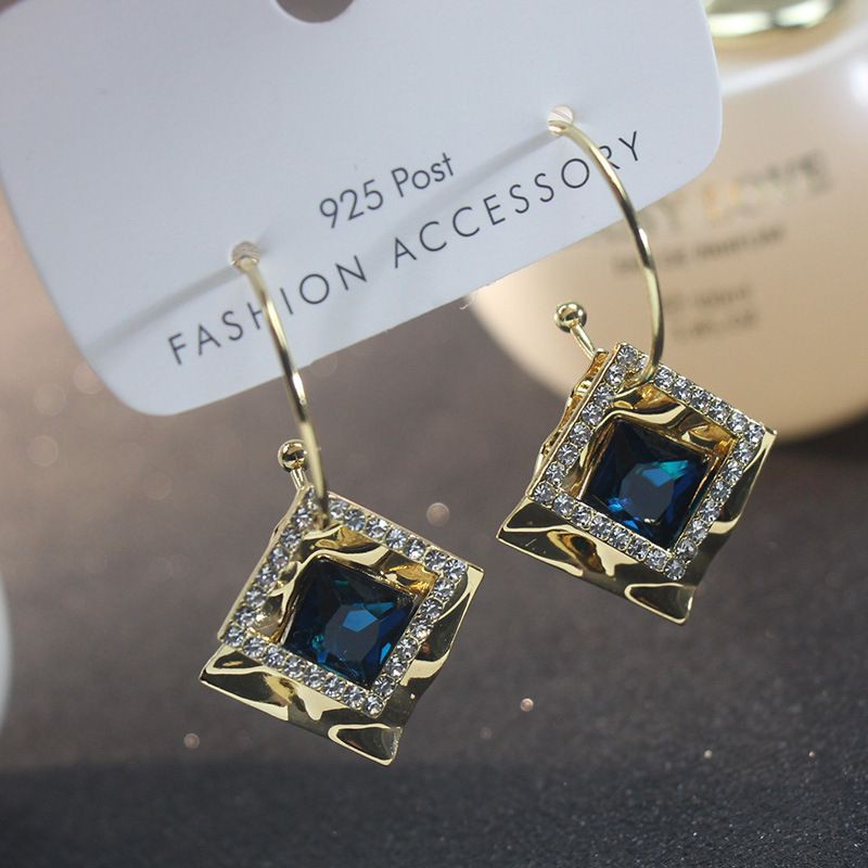 Khuyên tai bạc S925 - Bông tai nữ đa giác đính đá xanh lục lấp lánh sang chảnh xinh đẹp ZaZa.accessories KT8058