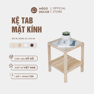 Kệ gỗ đầu giường sơn bóng kệ tab đầu giường mặt kính gỗ sồi 02 tầng tự lắp ráp
