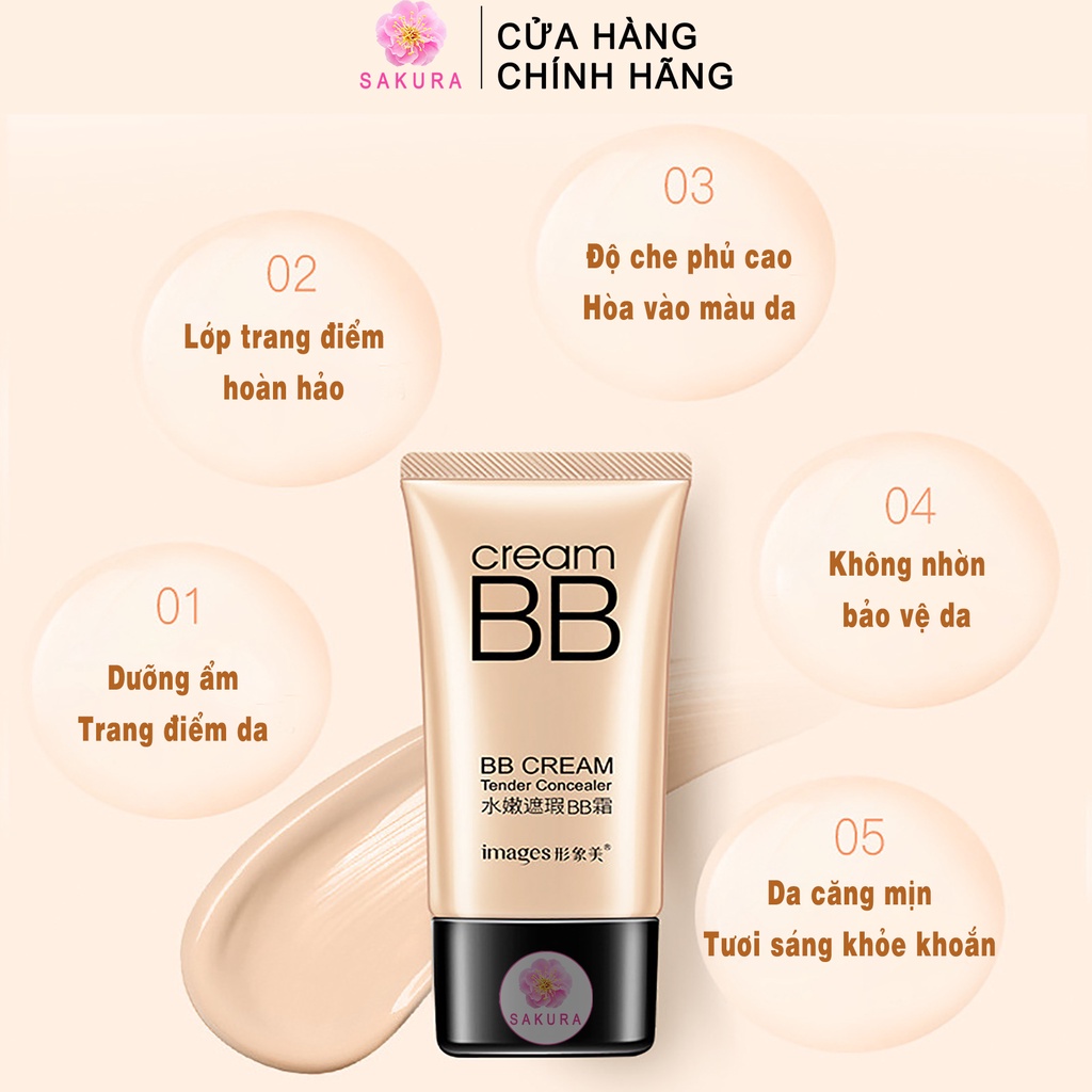 Kem nền BB CREAM IMAGES che khuyết điểm dưỡng ẩm trắng da makeup mịn màng đa năng nội địa trung SAKURA 40g