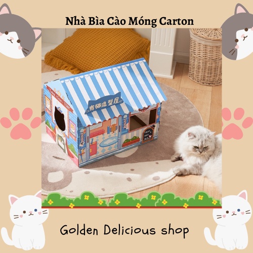 Ngôi Nhà Cào Móng Bìa Carton Cho Mèo - Đồ Chơi Cào Móng Kiêm Ổ Mèo - Mèo Cực Thích - Kích Thước Lớn - Thiết Kế Dễ Thương