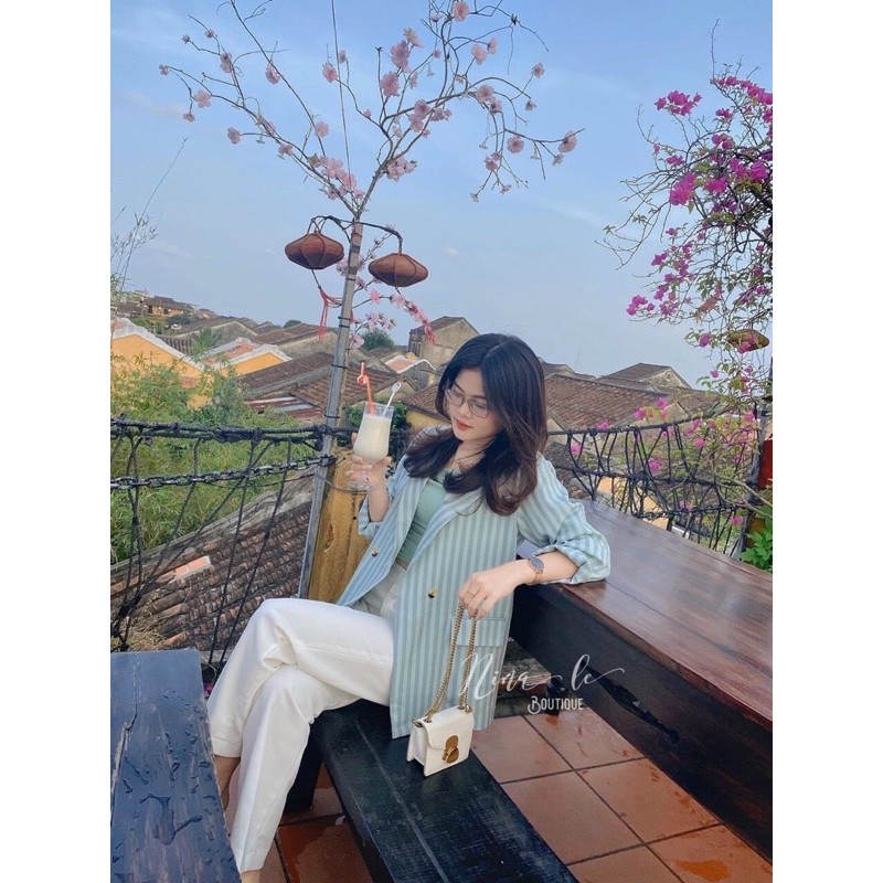 Áo khoác Blazer nude cao cấp chất vải dày dặn🔥Áo vest sọc dài tay nữ | BigBuy360 - bigbuy360.vn