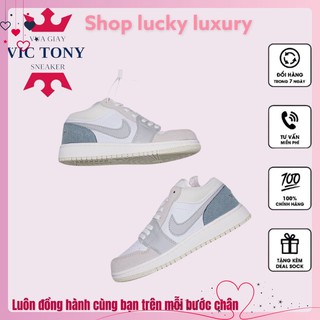 Giày Jordan 1 cổ thấp màu xám xanh nam nữ, Giày Jordan Paris low màu xám nhẹ dễ tối đồ bản đẹp