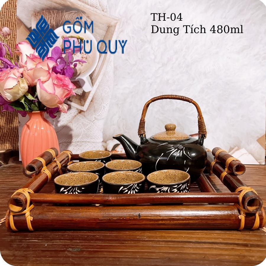 Bộ Ấm Trà ⚱ Gốm Sứ Bát Tràng ⚱ Bộ Ấm Chén Uống Trà Gốm Trúc Men Hoả Biến Gomphuquy Th04